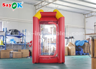 Red Custom Inflatable Products / PVC Tarpaulin Cube Inflatable Money Booth With 2 Air Blowers