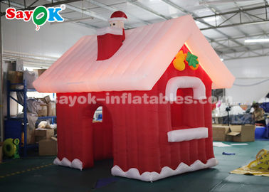 SGS ROHS Inflatable Christmas Santa Claus House Red + White Color