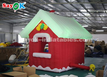 SGS ROHS Inflatable Christmas Santa Claus House Red + White Color