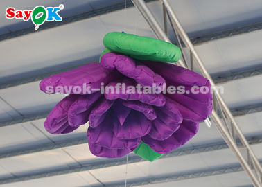 Purple 2m Inflatable Lighting Decoration Hanging Rose Flower For Lobby Stage Decor