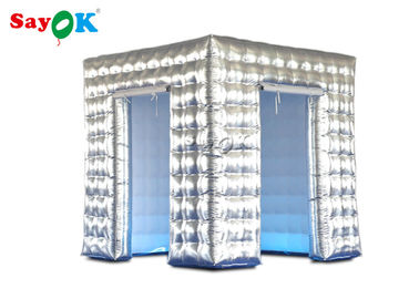 Portable Photo Booth Silver Inflatable Cube Photo Booth With Two Doors For Trade Show