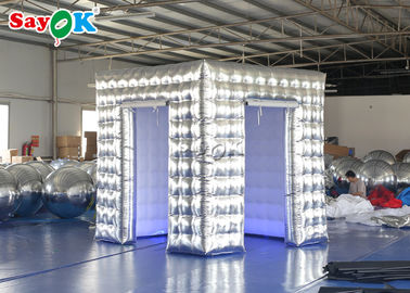 Portable Photo Booth Silver Inflatable Cube Photo Booth With Two Doors For Trade Show