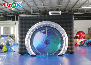 Black + Silver Color Inflatable Photo Booth Tent With LED For Party