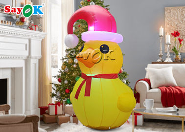 Advertising Inflatable Led Christmas Yellow Duck With Red Hat SGS Inflatable Cartoon Characters