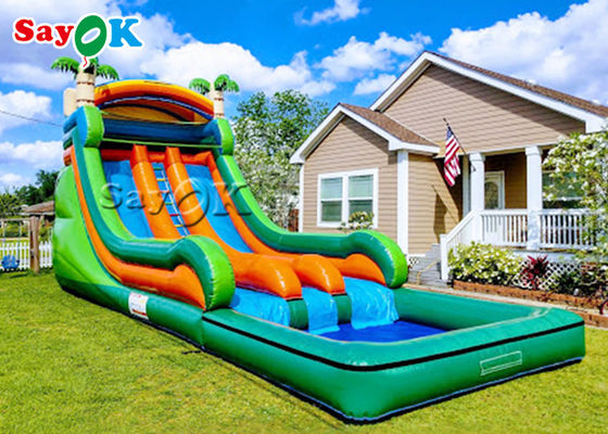 Huge Outdoor Inflatable Water Slides 3x6.5x5.5m Family Double Lane Inflatable Bouncer Slide With Pool