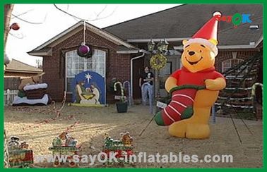 Custom Yellow 210D Oxford Cloth Inflatable Bear Inflated Cartoon Characters For Advertising