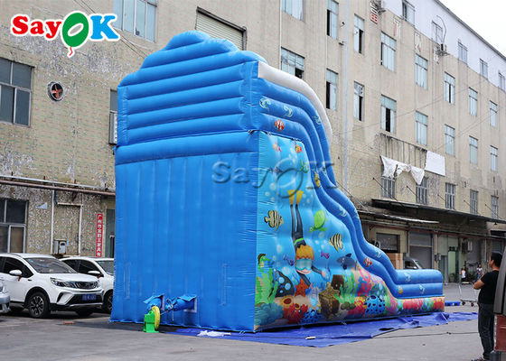 9x4.5x6mH Blue Ocean Theme Inflatable Wave Water Slide With Octopus Arch