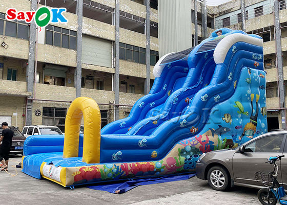 9x4.5x6mH Blue Ocean Theme Inflatable Wave Water Slide With Octopus Arch