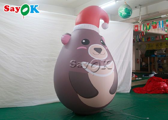 Custom Portable Pvc Sealed Gray Inflatable Teddy Bear With Xmas Hat Advertising