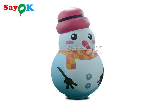 White Indoor Ornaments Inflatable Snowman Model Balloon With Pink Hat