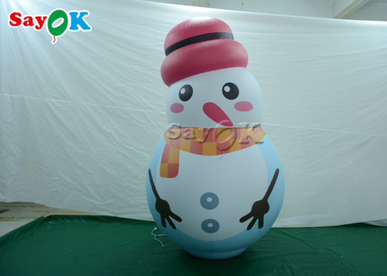 White Indoor Ornaments Inflatable Snowman Model Balloon With Pink Hat