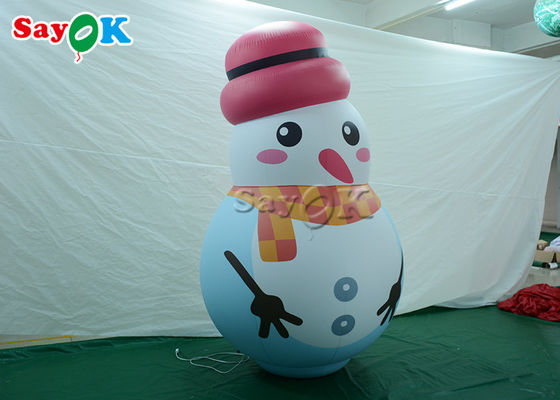 White Indoor Ornaments Inflatable Snowman Model Balloon With Pink Hat