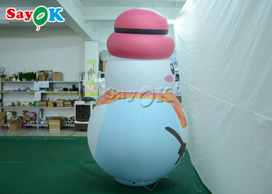 White Indoor Ornaments Inflatable Snowman Model Balloon With Pink Hat