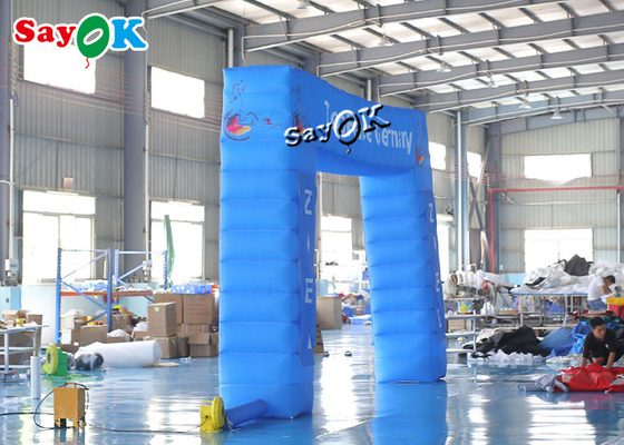 Inflatable Rainbow Arch 4x3m Blue Oxford Cloth Inflatable Race Arch With Air Blower Logo Printing