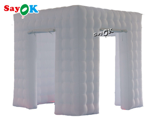 Event Booth Displays 2.5m 8.25ft White Portable 3 Door Cube Photo Booth Tent Inflatable With Led Light