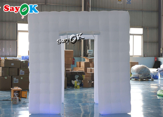 Event Booth Displays 2.5m 8.25ft White Portable 3 Door Cube Photo Booth Tent Inflatable With Led Light