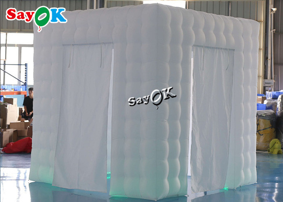 Event Booth Displays 2.5m 8.25ft White Portable 3 Door Cube Photo Booth Tent Inflatable With Led Light