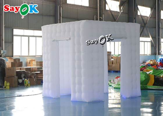 Event Booth Displays 2.5m 8.25ft White Portable 3 Door Cube Photo Booth Tent Inflatable With Led Light