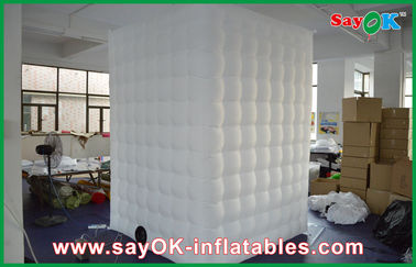 Inflatable Cube Tent 2.6m Height White Quadrate Strong Oxford Cloth Photobooth With LED Light