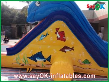 Inflatable Slip N Slide Ocean Blue Inflatable Bouncer Slide With Pool Shark Theme 0.55mm PVC