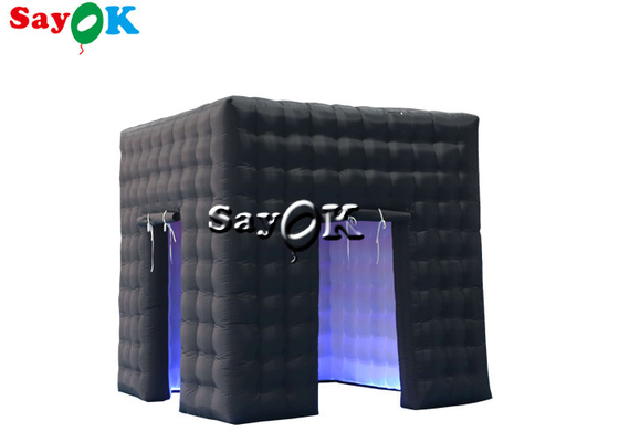 Inflatable Party Tent 3mH 9.84FT Black Inflatable Cube Double Door Photo Booth With LED