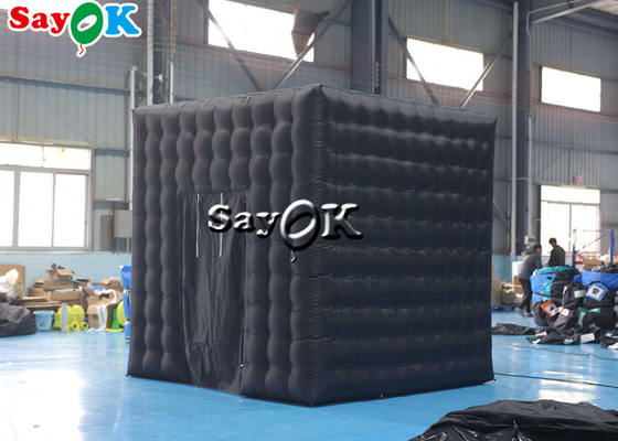 Inflatable Party Tent 3mH 9.84FT Black Inflatable Cube Double Door Photo Booth With LED