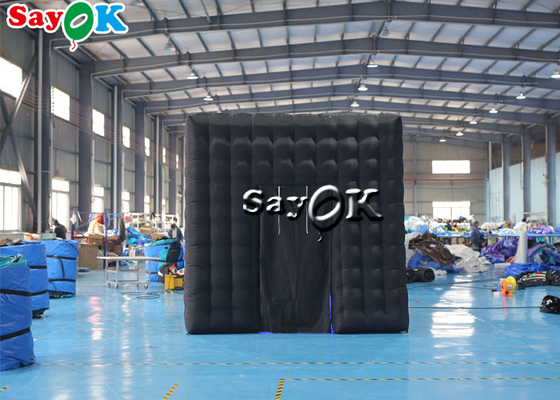 Inflatable Party Tent 3mH 9.84FT Black Inflatable Cube Double Door Photo Booth With LED