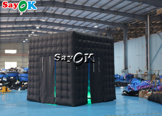 Inflatable Party Tent 3mH 9.84FT Black Inflatable Cube Double Door Photo Booth With LED