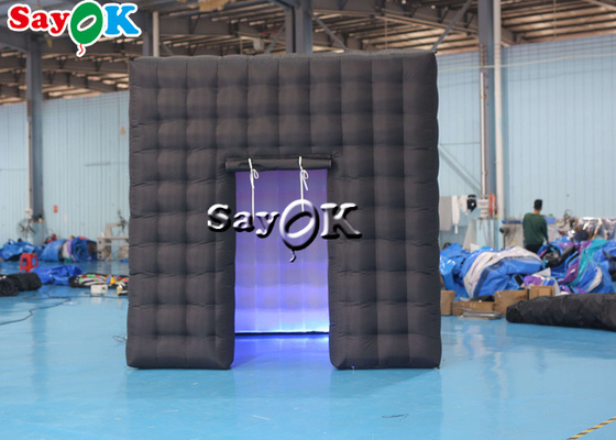 Inflatable Party Tent 3mH 9.84FT Black Inflatable Cube Double Door Photo Booth With LED