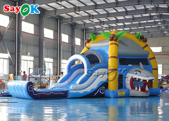 Shark Themed Inflatable Bounce House Children 'S Playground With Slides