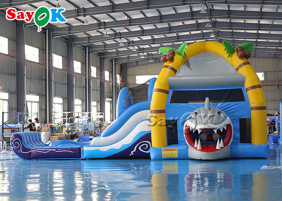 Shark Themed Inflatable Bounce House Children 'S Playground With Slides