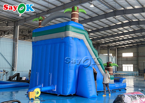 Bouncy Slides Custom Backyard Palm Tree Themed Inflatable Water Slide With Splash Pool