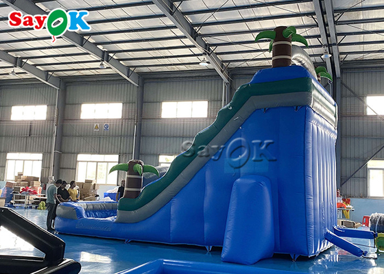 Bouncy Slides Custom Backyard Palm Tree Themed Inflatable Water Slide With Splash Pool