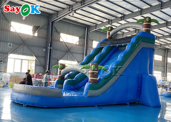 Bouncy Slides Custom Backyard Palm Tree Themed Inflatable Water Slide With Splash Pool