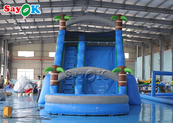 Bouncy Slides Custom Backyard Palm Tree Themed Inflatable Water Slide With Splash Pool