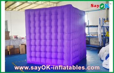 Inflatable Photo Booth Rental 2.4m Purple Cube Photo Booth Inflatable 1 Door With LED Light