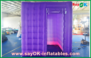Inflatable Photo Booth Rental 2.4m Purple Cube Photo Booth Inflatable 1 Door With LED Light