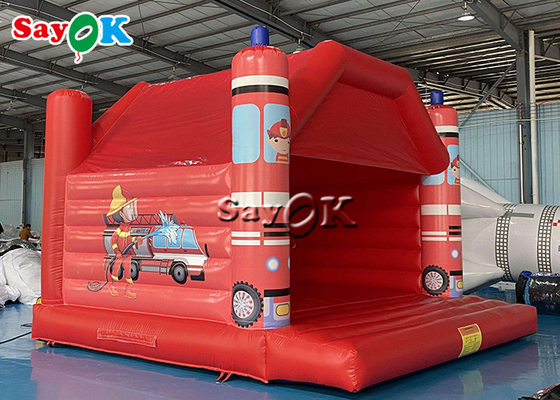 Fire Themed Printed Red Inflatable Bounce Trampoline For Kids Amusement Park