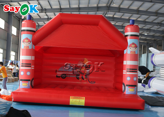 Fire Themed Printed Red Inflatable Bounce Trampoline For Kids Amusement Park