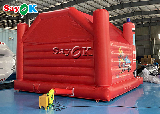 Fire Themed Printed Red Inflatable Bounce Trampoline For Kids Amusement Park