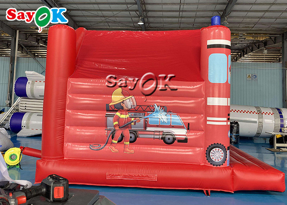 Fire Themed Printed Red Inflatable Bounce Trampoline For Kids Amusement Park