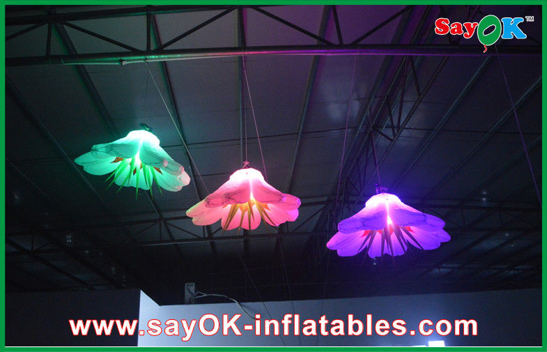 Indoor Decorative Light Inflatable Flower With Rope Hanging White 190t Oxford Cloth