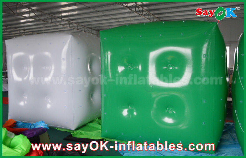 Advertising White Green Inflatable Balloon / Cube Helium Balloon With Logo Print