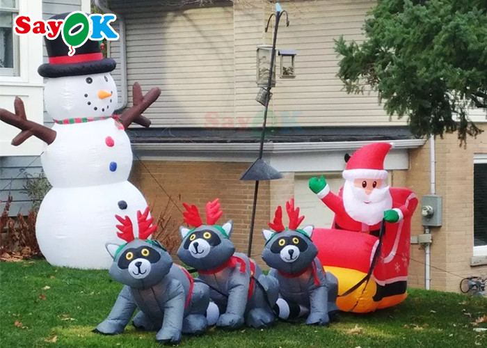 Giant Christmas Inflatable Xmas Decorations  Three Raccoons Pull Santa Claus To Give Gifts