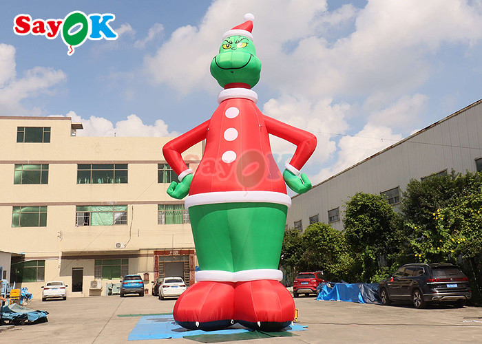 Inflatable Bunny Rabbits Green And Red 32.8FT Tall Inflatable Airblown Grinch With Hat Yard Decoration