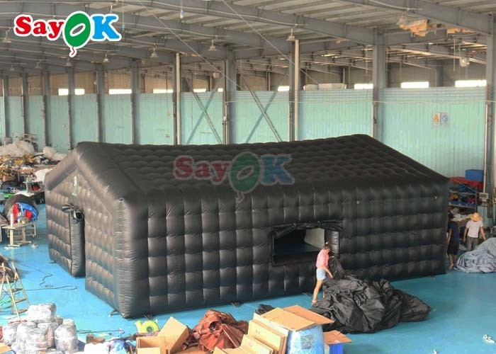PVC Inflatable Cube Party Tent Commercial Black Disco Light Mobile Night Club Tent Built - In Screen