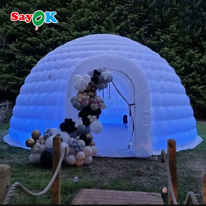 Waterproof Oxford Cloth Colorful LED Lights Outdoor Dome Inflatable Igloo Tent with Blower