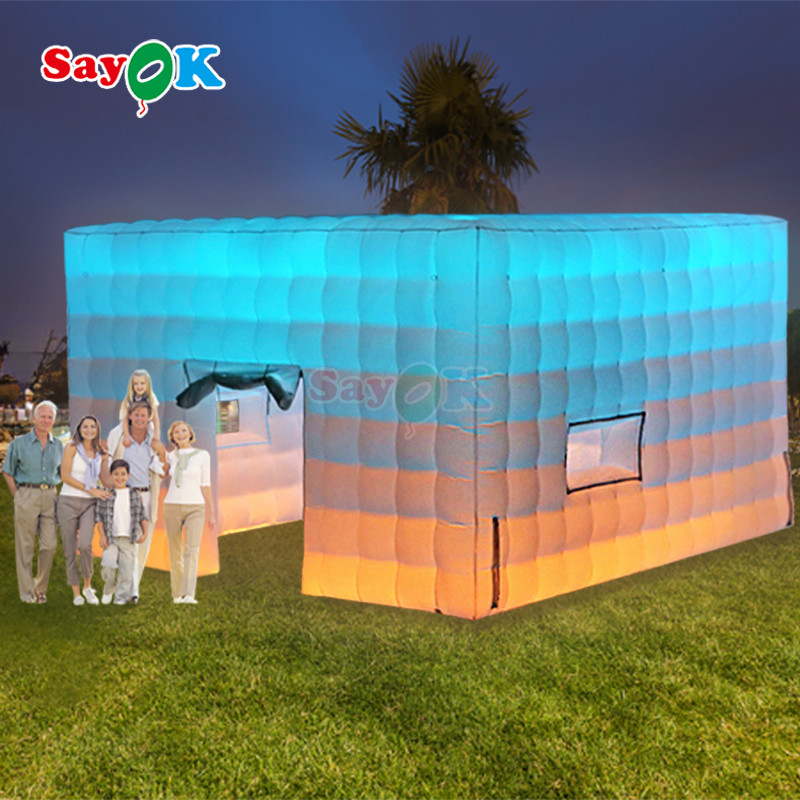 Customized White Square LED Light Tents Camping Party Event Inflatable Tent For Rental