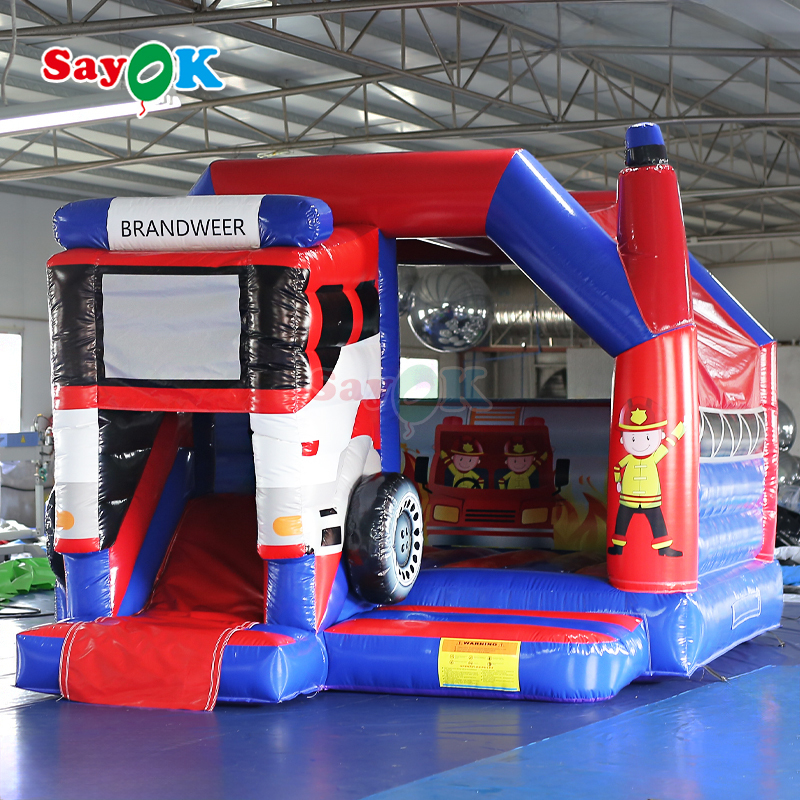 Brandweer Themed Inflatable Slide Bounce House Combo Fire Truck Inflatable Bouncy Castle for Kids