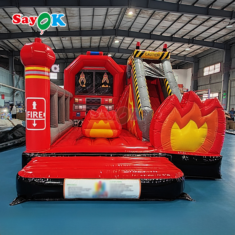 Customized Inflatable Castle Fire Station Inflatable Fire Truck Bouncer ...